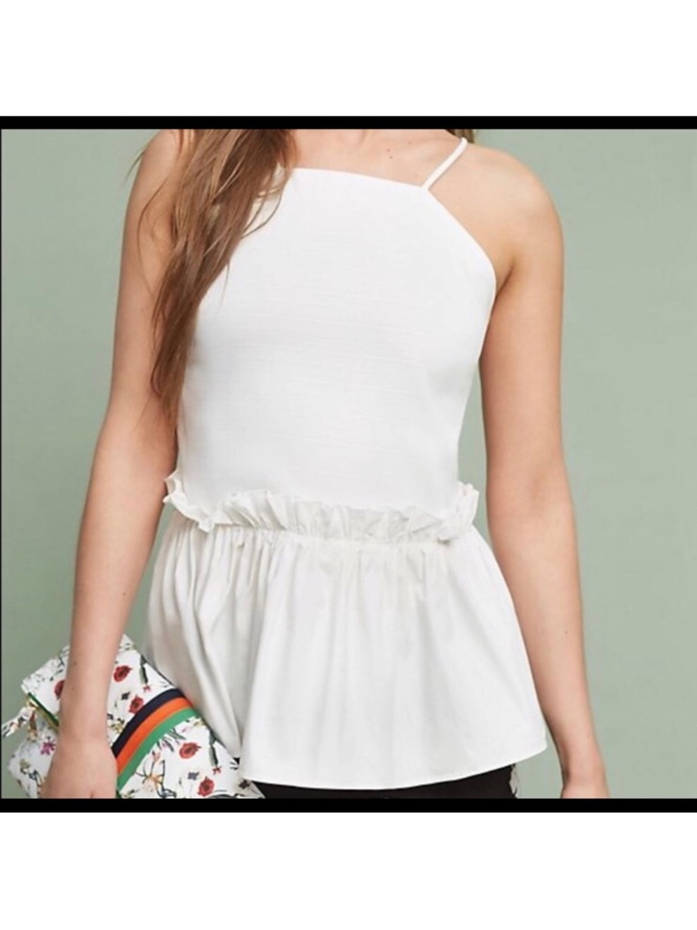 Anthropologie Maeve White Peplum Spaghetti Strap Tank Top